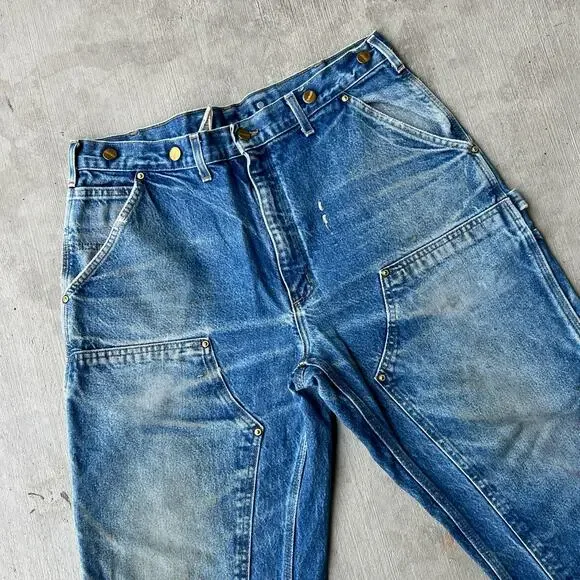 Carhartt faded denim blue jean double knee work wear carpenter pants - Picture 3 of 15